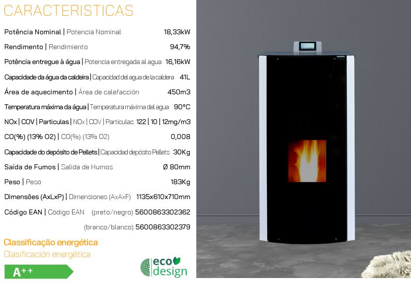 HIDROESTUFA DE PELLETS 26,2kW CRISTAL 18 NEGRA METLOR