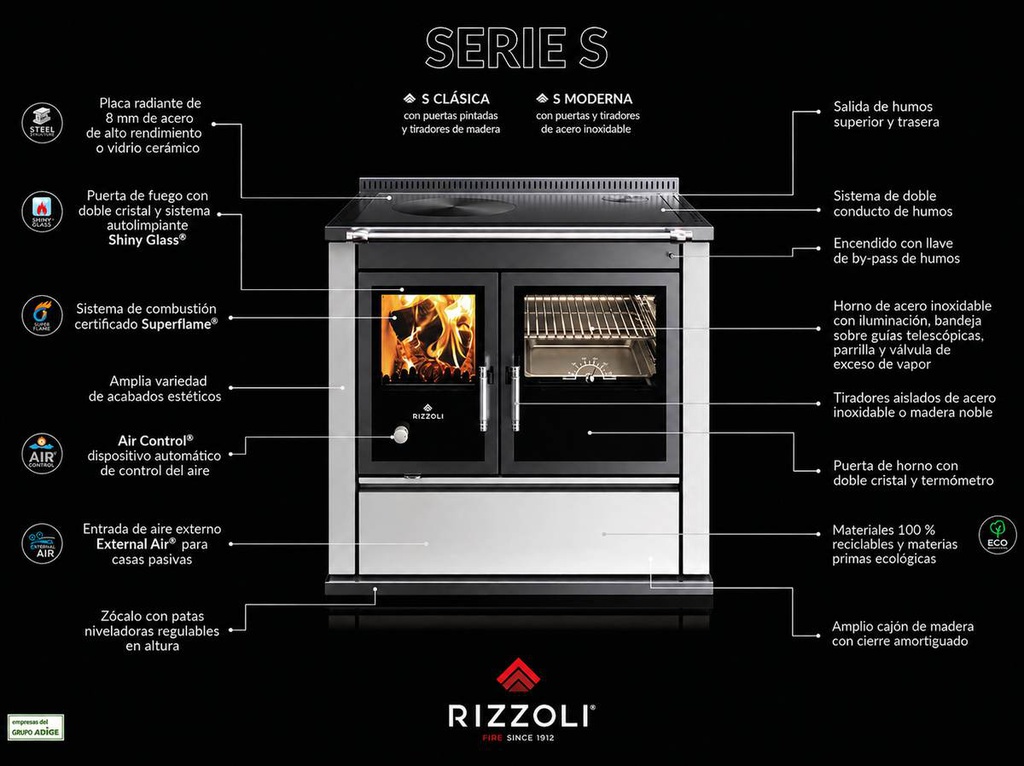 COCINA DE LEÑA S90 Classica Negra RIZZOLI