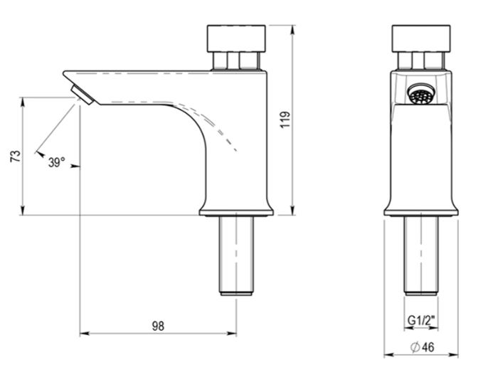 TEMPORIZADOR LAVABO PRESTO XT-L DIMENSIONES