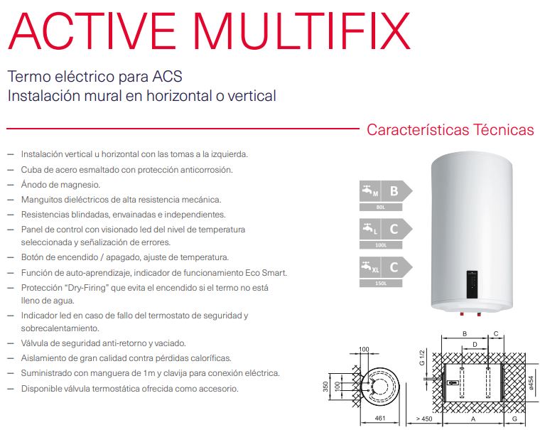 Ficha técnica Termo eléctrico ACTIVE MULTIFIX GTF ELNUR GABARRON 1