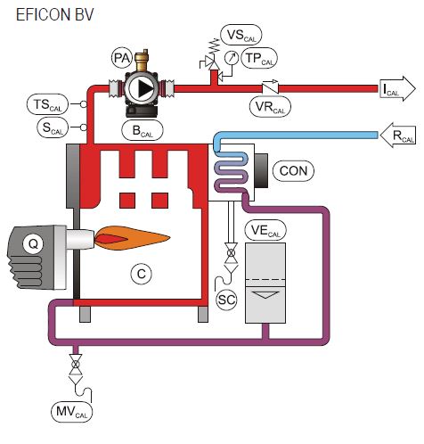 CALDERA BIOFELL 40BV ESQUEMA HIDRÁULICO