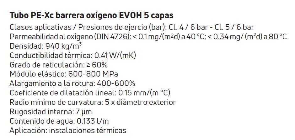 MT. TUBO PE-XC BARRERA OXÍGENO EVOH 5 CAPAS 16x1,5 ROLLO 240m EMMETI