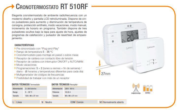 CRONOTERMOSTATO DIGITAL A PILAS RT 510 SALUS