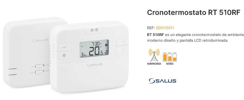 CRONOTERMOSTATO RADIOFRECUENCIA DIGITAL A PILAS RT 510RF SALUS