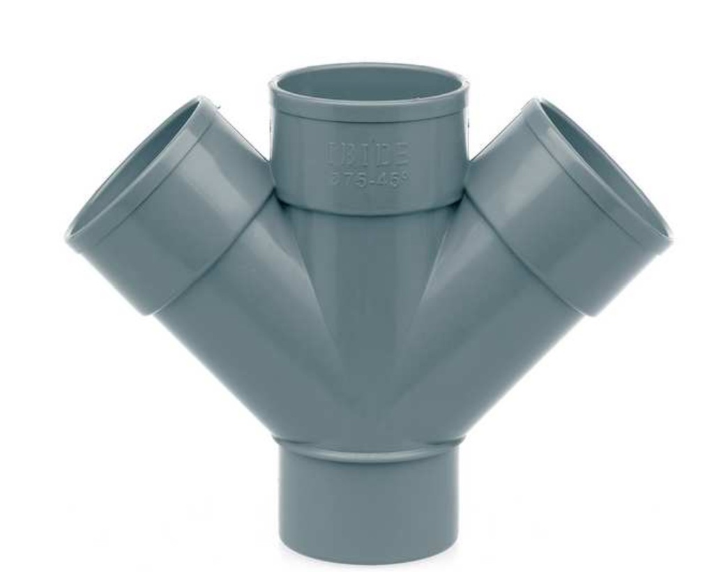 DERIVACION DOBLE PLANA PVC SANITARIO 90x45º