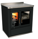 [283809960] COCINA LEÑA RIZZOLI S80 CLASICA NEGRA CON PLACA VITROCERÁMICA